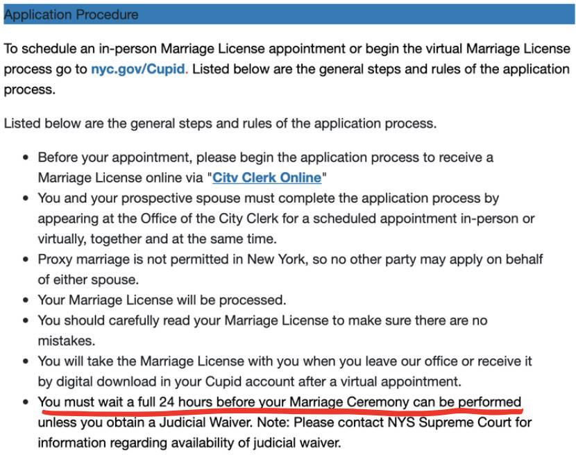 美國紐約對登記結婚流程規範