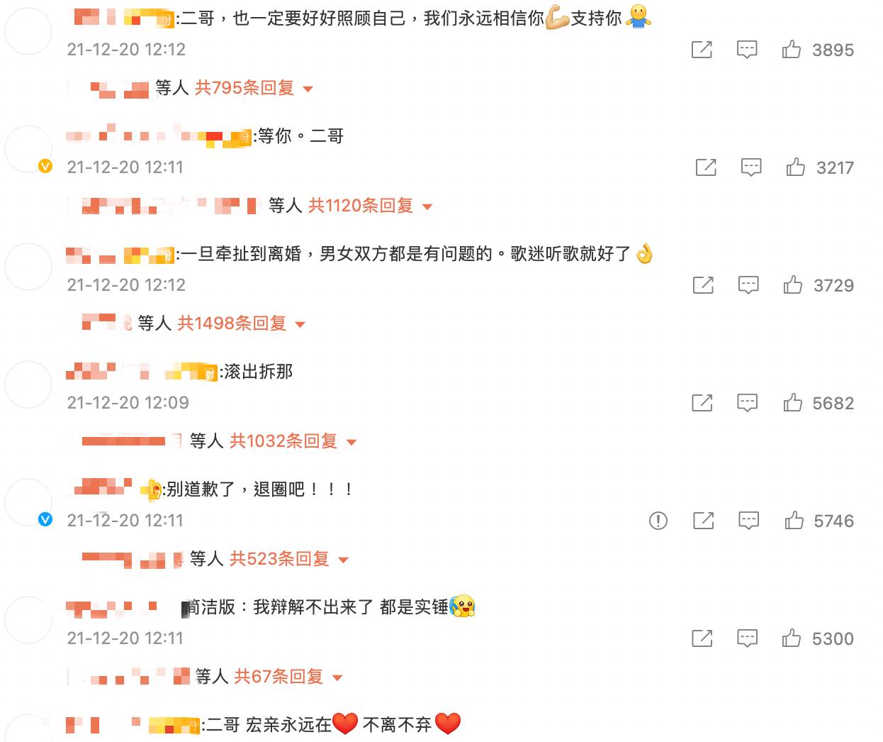 微博網友發表支持王力宏言論