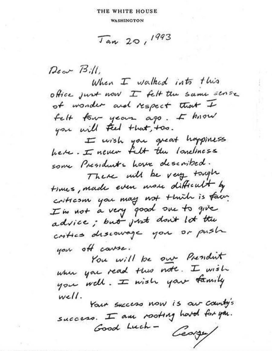 老布希寫給柯林頓的手寫信