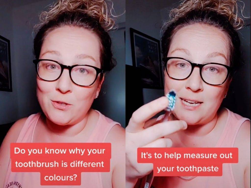 牙刷刷毛顏色深淺不同是因為要幫助使用者測量牙膏用量