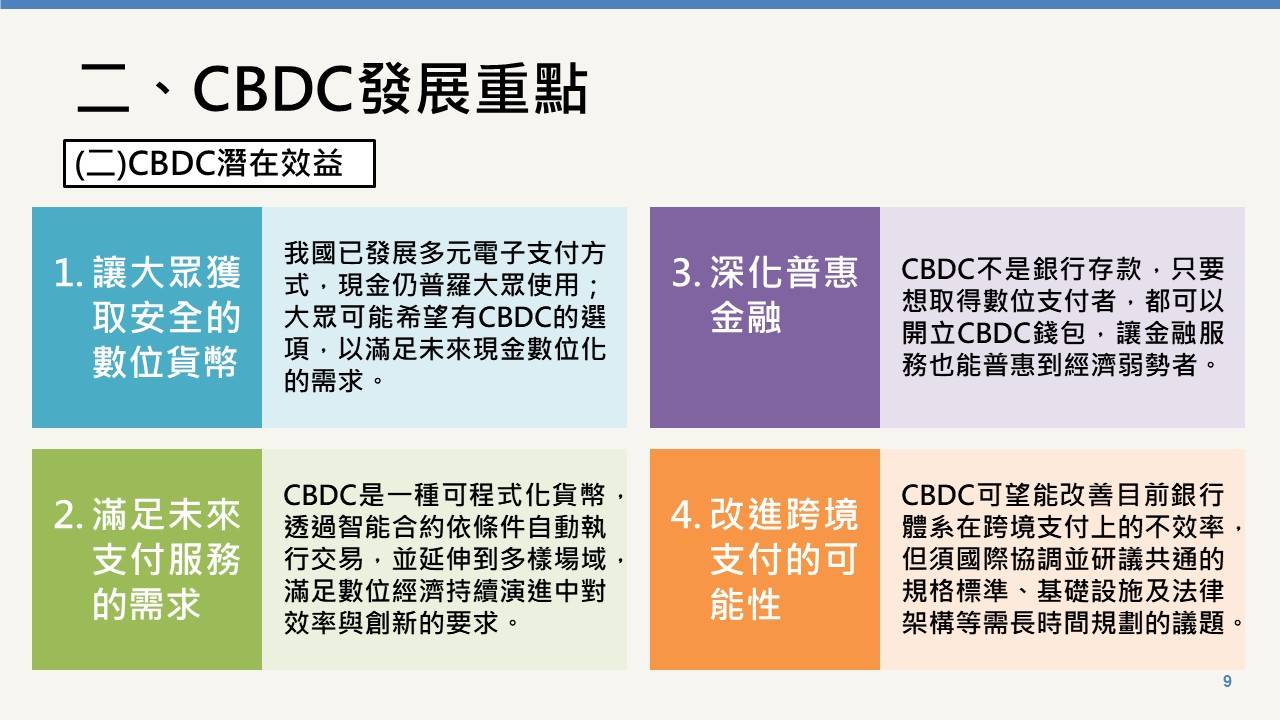 數位貨幣（CBDC）發展重點，有四大潛在效力
