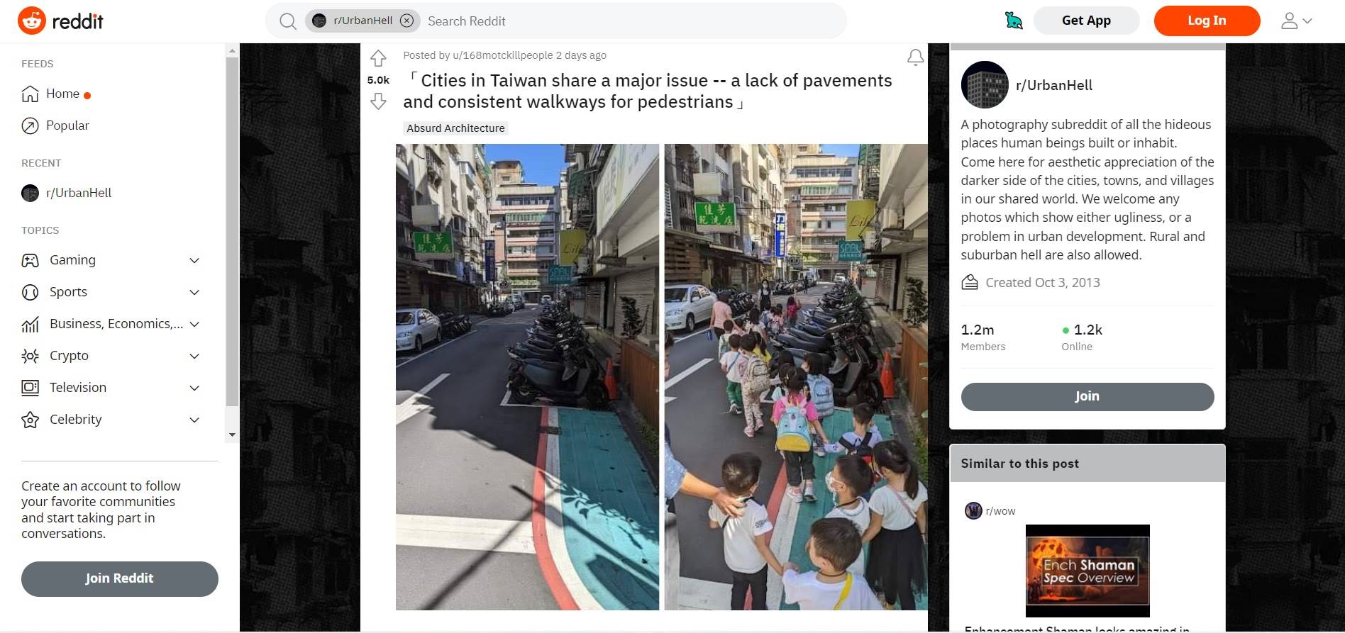 美國論壇《Reddit》25日貼出1張照片，說道「台灣的城市有個共同的問題，人行道不但少且銜接路型不夠一致」。