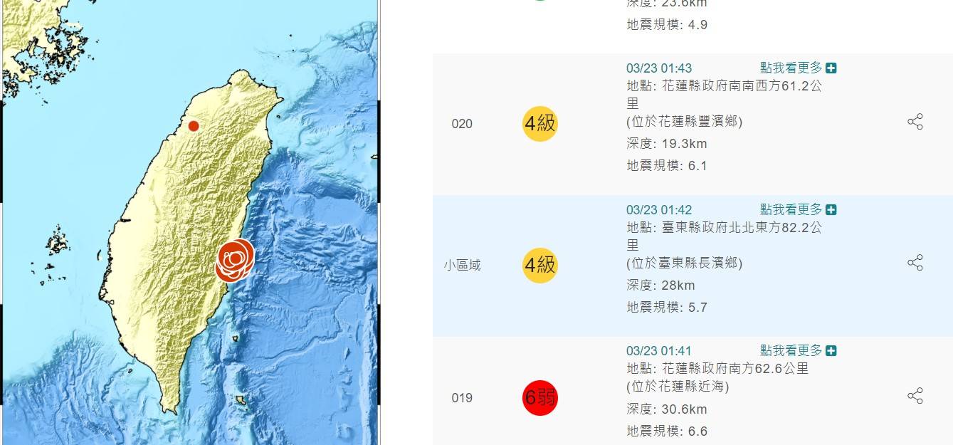 3月23日花蓮發生規模6.6地震