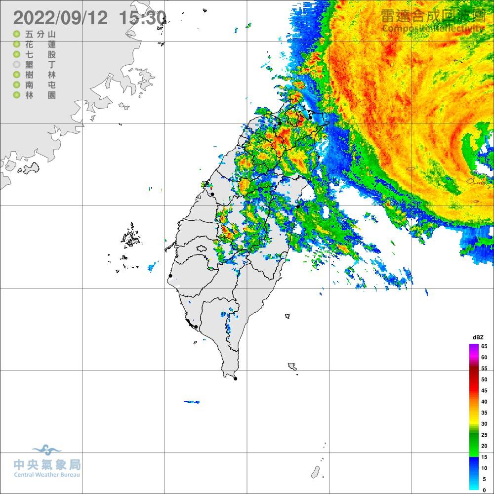 第12號中度颱風梅花在9月12日為全台帶入降雨量