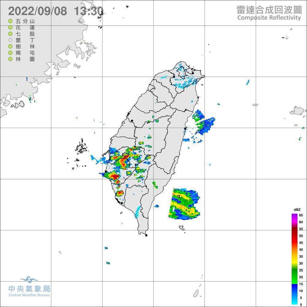 9月8日嘉義以南有局部發生大雨機率