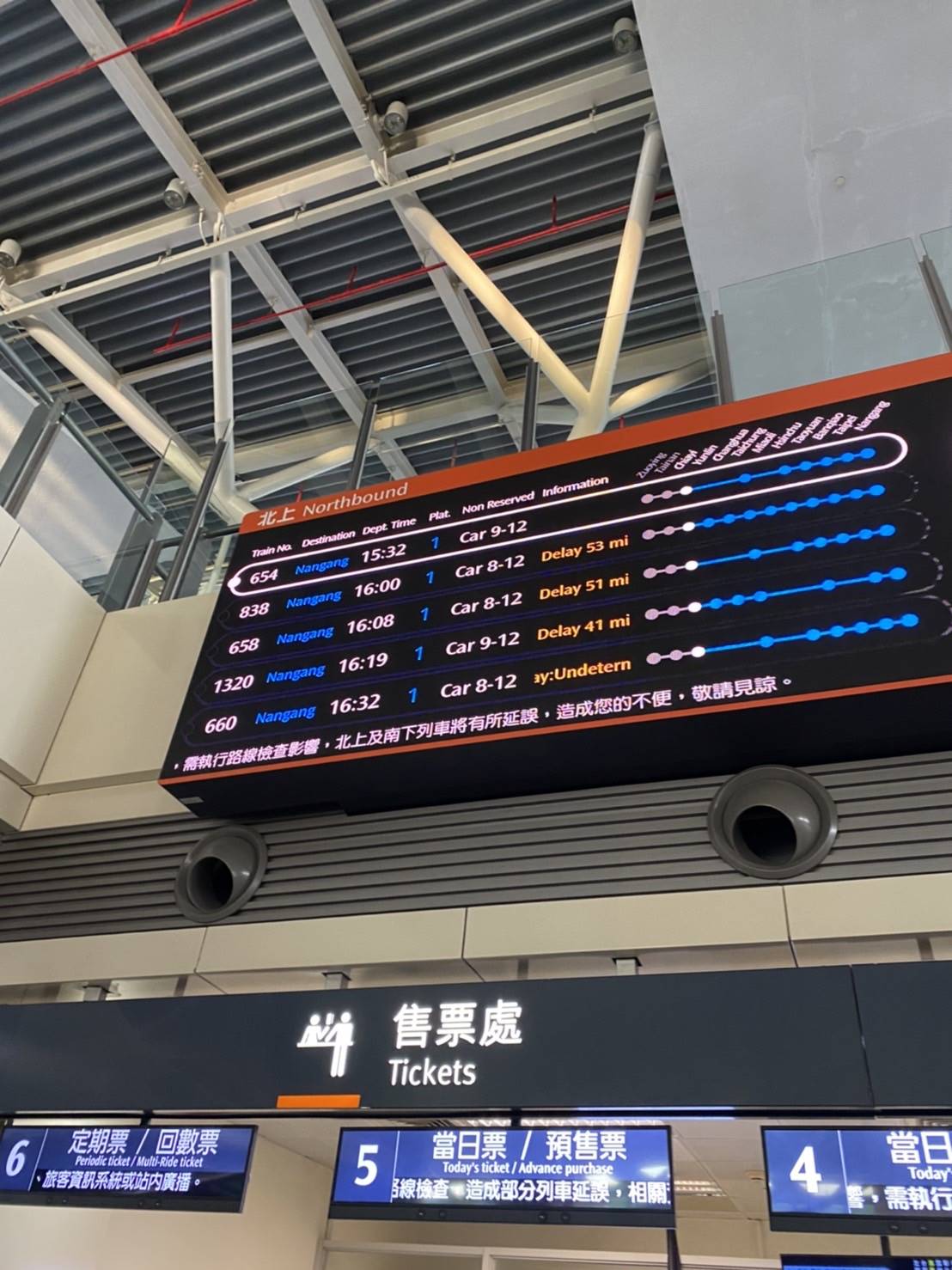 高鐵苗栗站至左營站因地震檢查造成列車延誤。