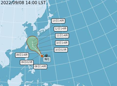 第12號輕度颱風「梅花」預測路徑圖