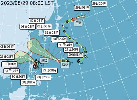 太平洋目前除了有中颱蘇拉，還有輕颱丹瑞、海葵生成。