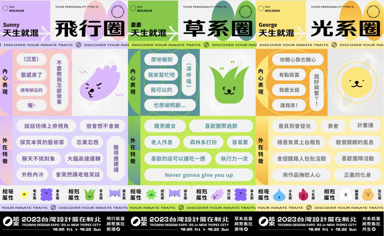 2023台灣設計展推出「找找圈內人！測你自帶什麼屬性」心理測驗。