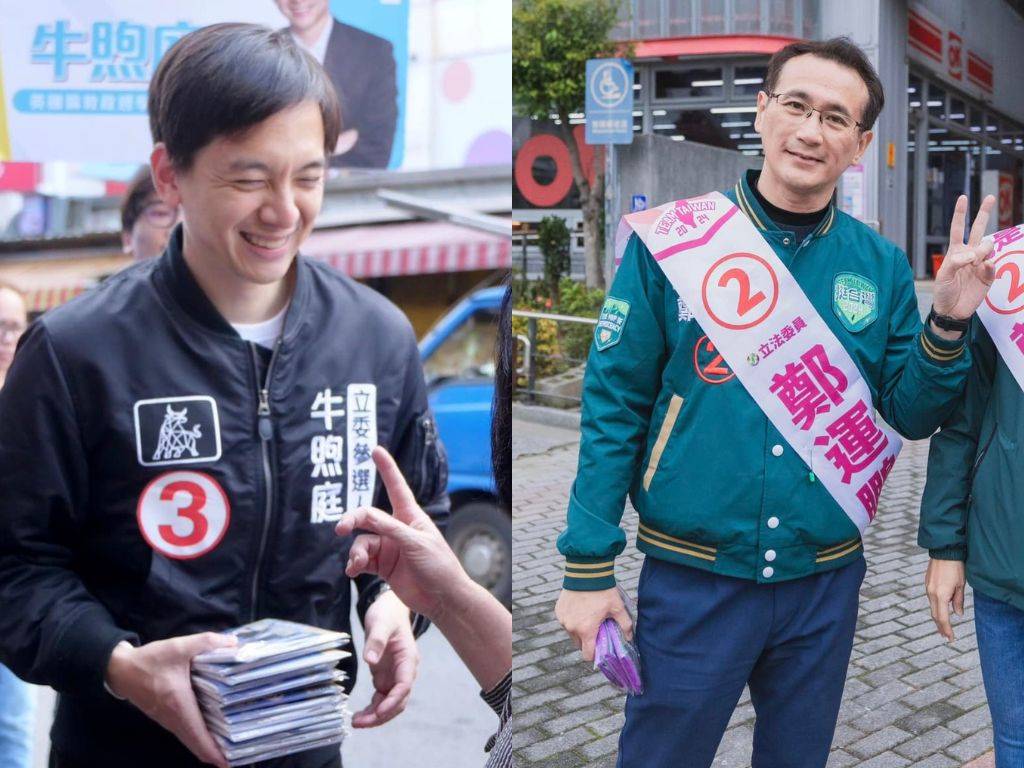 國民黨籍候選人牛煦庭（左）選票贏過民進黨籍候選人鄭運鵬（右），當選桃園市第1選區立委。