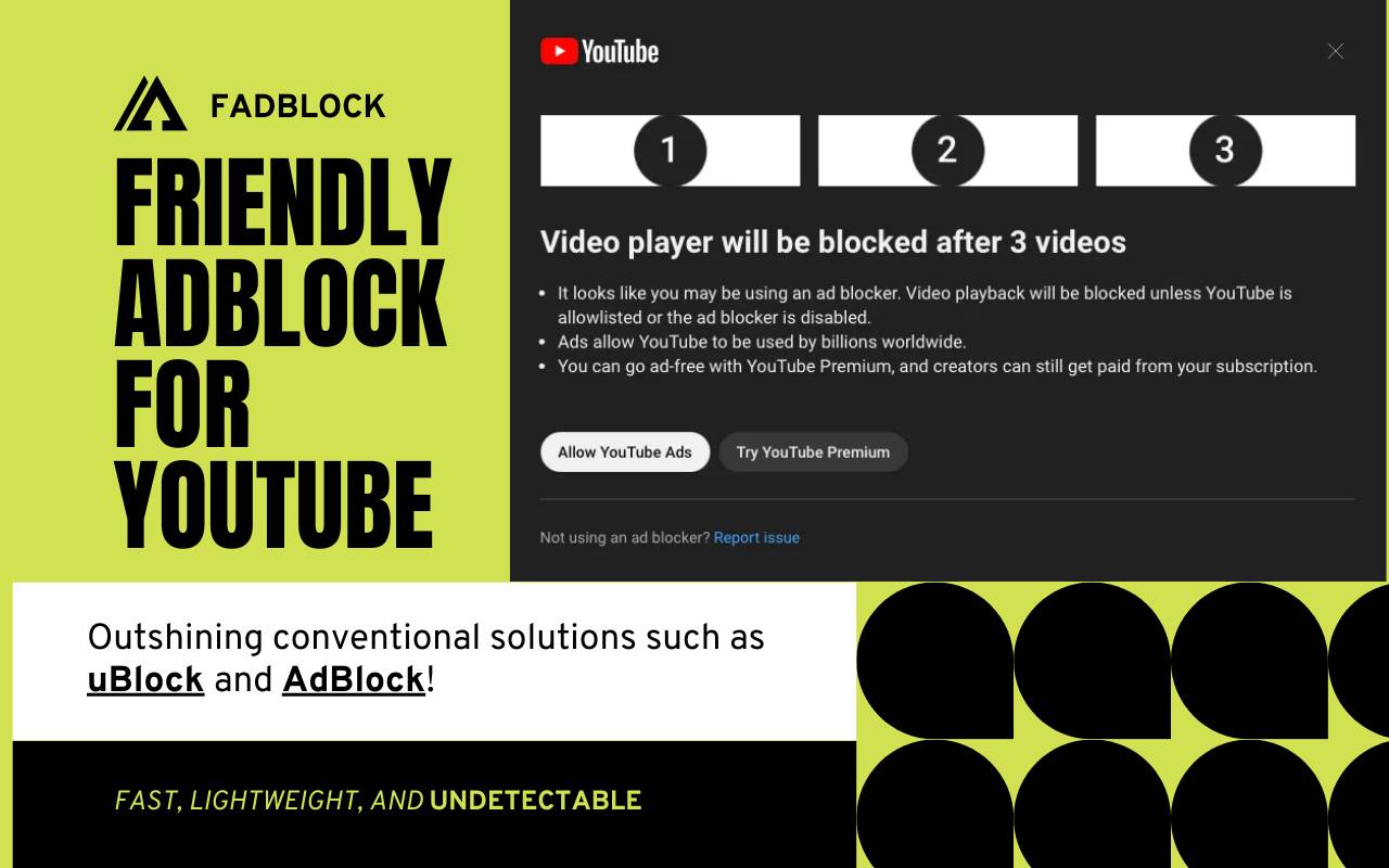 擴充外掛程式「FadBlock」因為能加速觀看YouTube廣告，吸引許多用戶下載