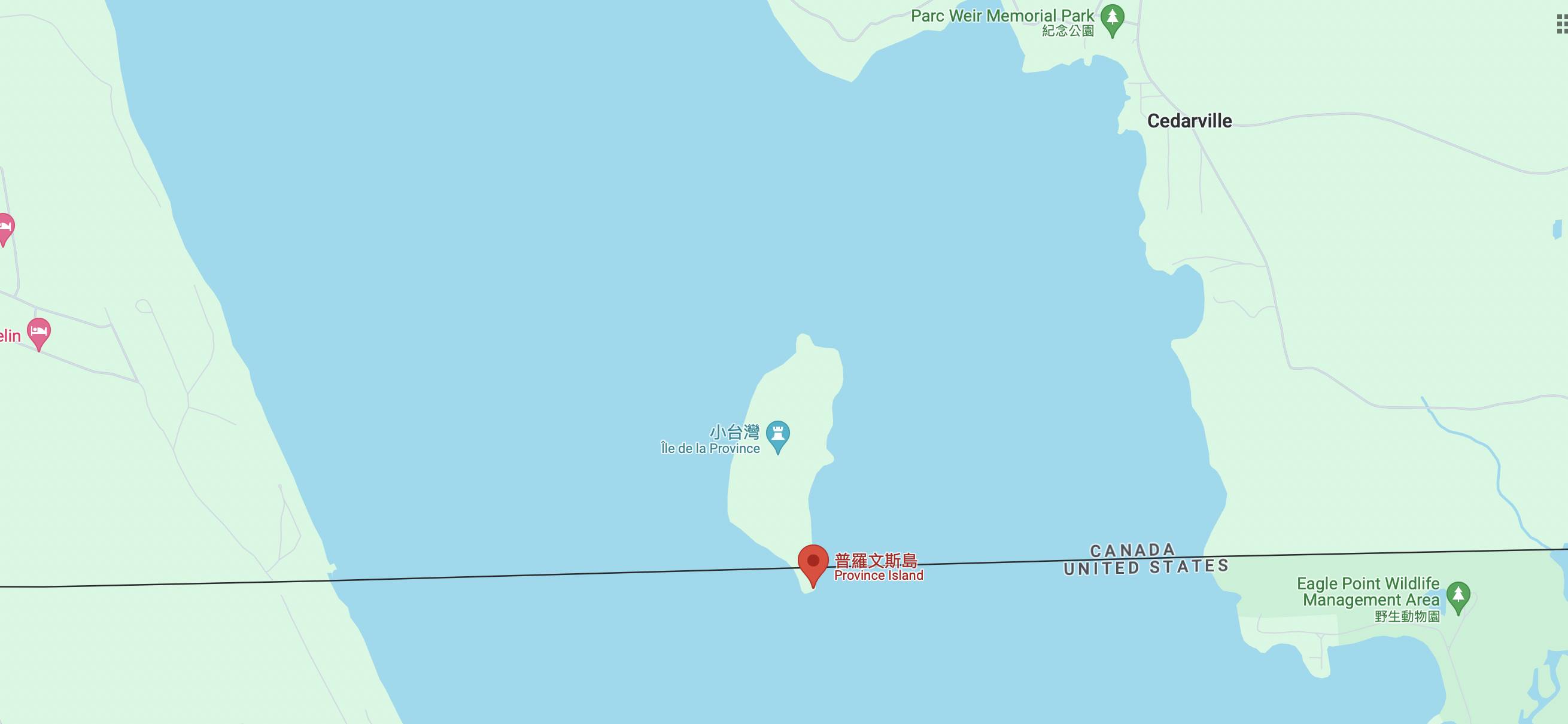 網友近期在Google地圖發現美加邊界存在「平行台灣」普羅文斯島。